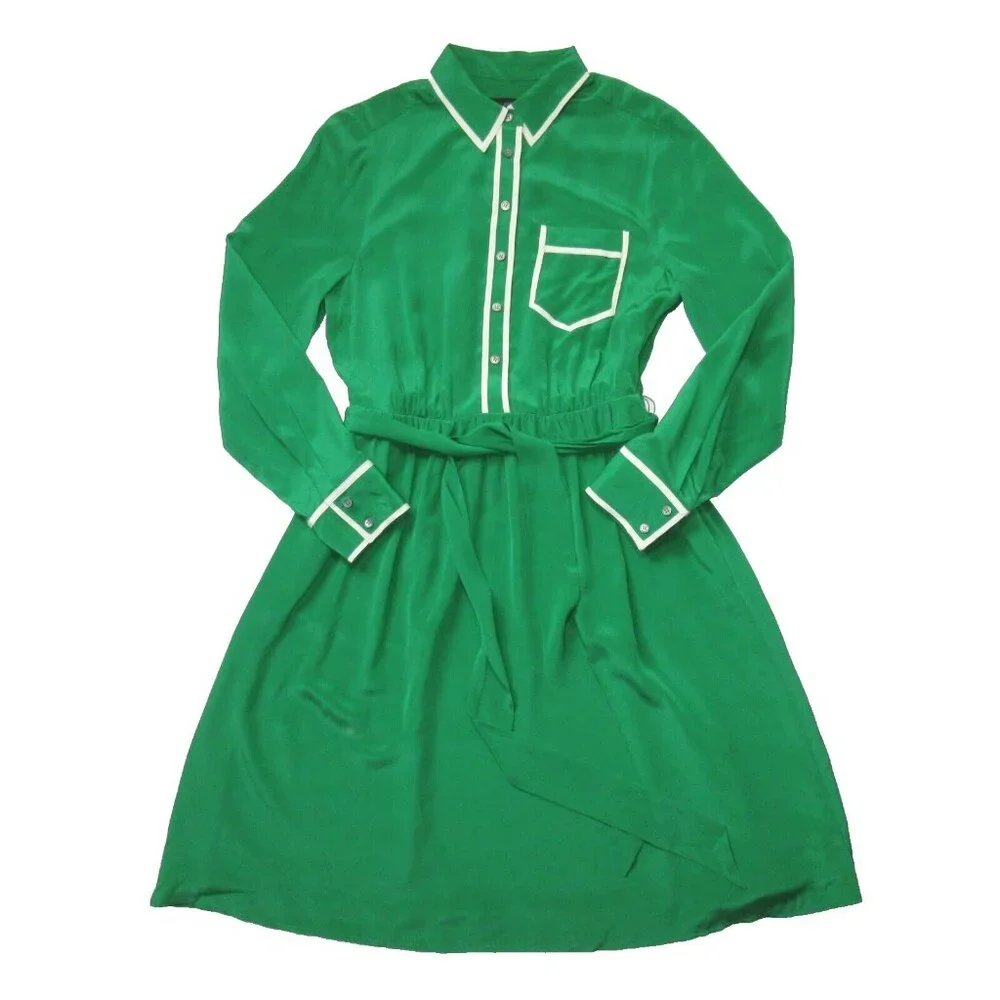 NWT J.Crew A-line Silk Shirtdress in Warm Clover Belted Fit & Flare Dress 12 - Picture 2 of 6
